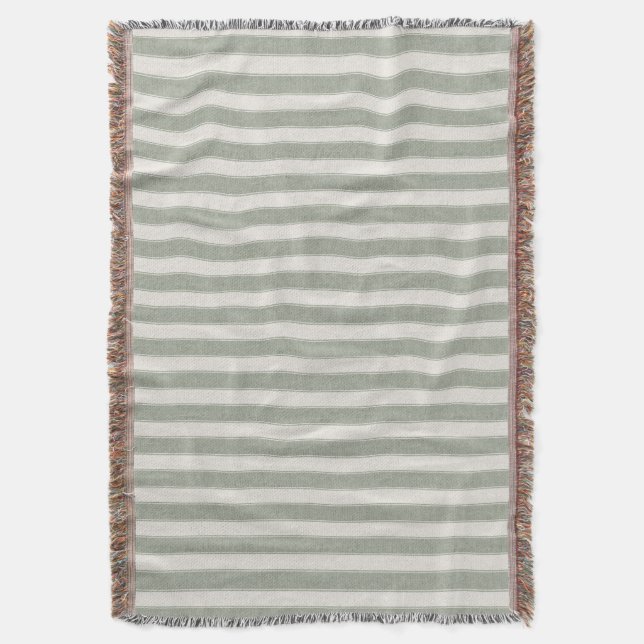 Couverture Vert Sauge Rustique Neutre Rayure Maison de Campag (devant Vertical)