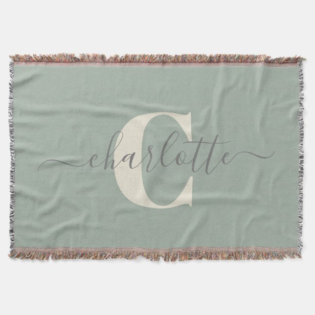 Couverture Vert sauge rustique personnalisé monogramme (Devant)