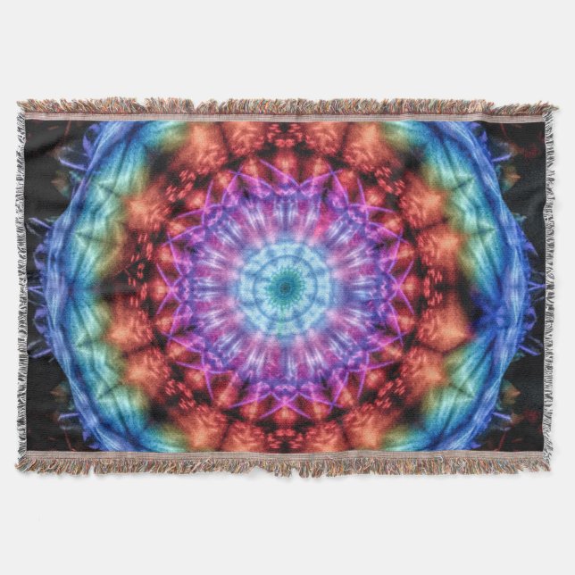 Couverture Vibrant Tie Dye Kaleidoscope Rainbow Mandala (Devant)