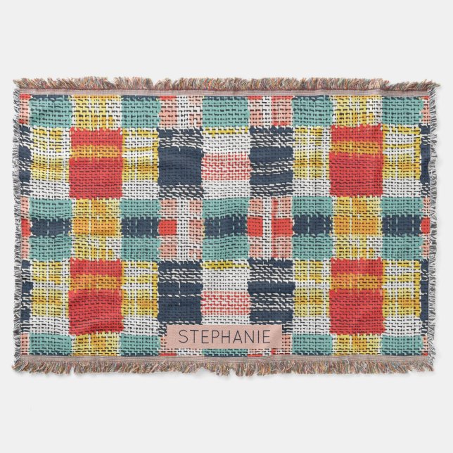 Couverture Vibrant tissé plaid - Retro Boho À damiers Motif (Devant)