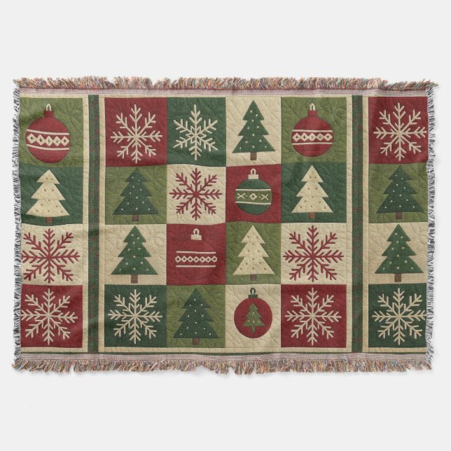 Couverture Vintage, aspect patchwork piqué rustique Noël (Devant)