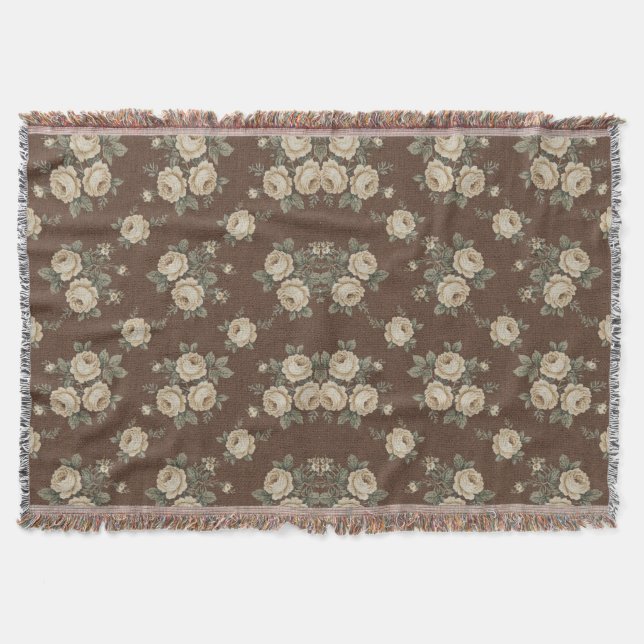Couverture Vintage Cream Roses on Mocha Brown Pattern (Devant)