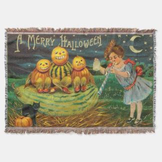 Couverture Vintage fille d'Halloween avec Citrouilles