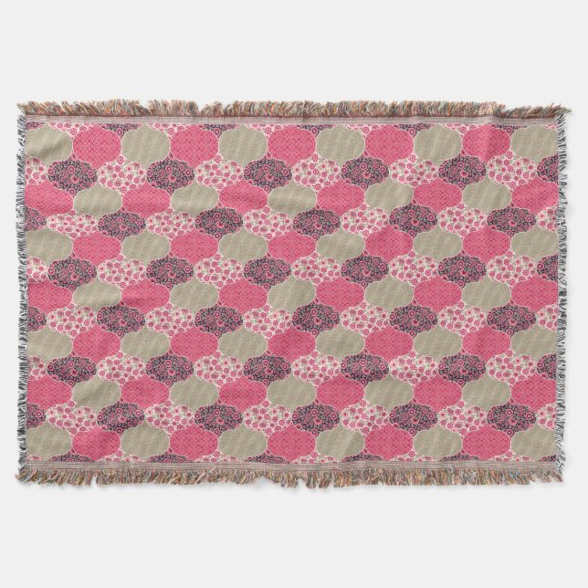 Couverture Vintage Floral Motif marocain rose (Devant)
