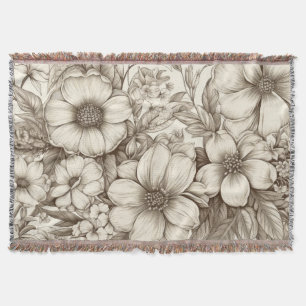 Couverture Vintage Floral Sepia Motif (13)