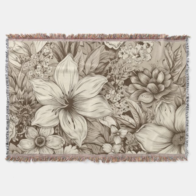 Couverture Vintage Floral Sepia Motif (3) (Devant)