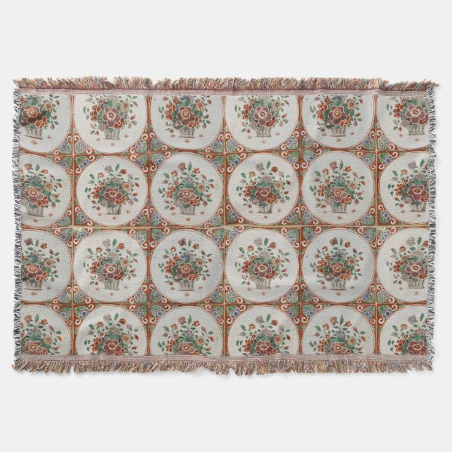 Couverture Vintage Floral Terracotta Carreaux Motif (Devant)