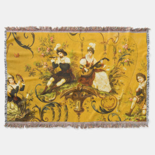 Couverture Vintage French Gold Yellow Toile Victorian Floral