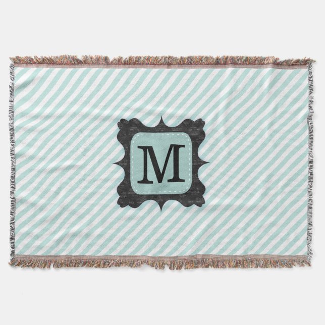 Couverture Vintage Mint Green Stripes Motif Black Monogramme (Devant)