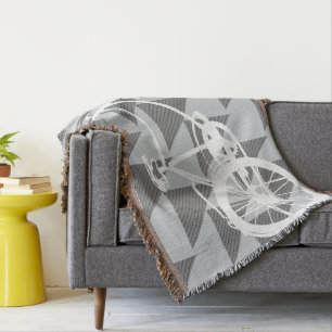 Couverture Vintage moderne Bicyclette gris et Motif blanc
