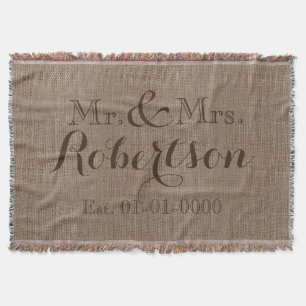 Couverture Vintage personnalisé Burlap-Look rustique/Mariage