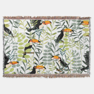 Couverture Vintage Toucans Vert Feuille Motif