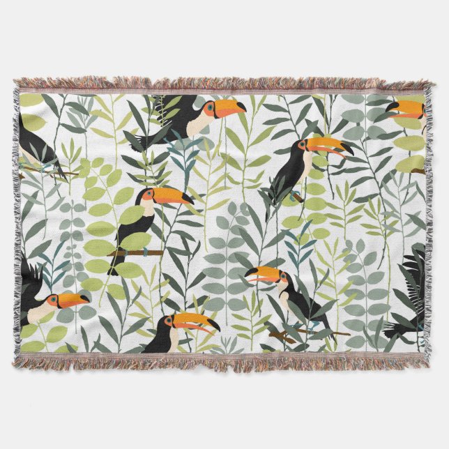 Couverture Vintage Toucans Vert Feuille Motif (Devant)
