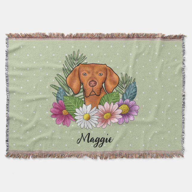 Couverture Vizsla Hongroise Avec Fleurs Colorées Et Nom (Devant)