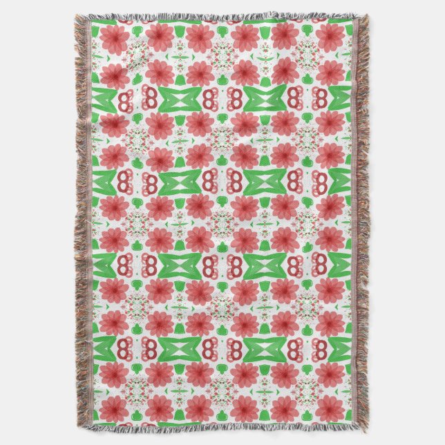 Couverture Whimsical Red Flowers Green Leaves On White Art (devant Vertical)