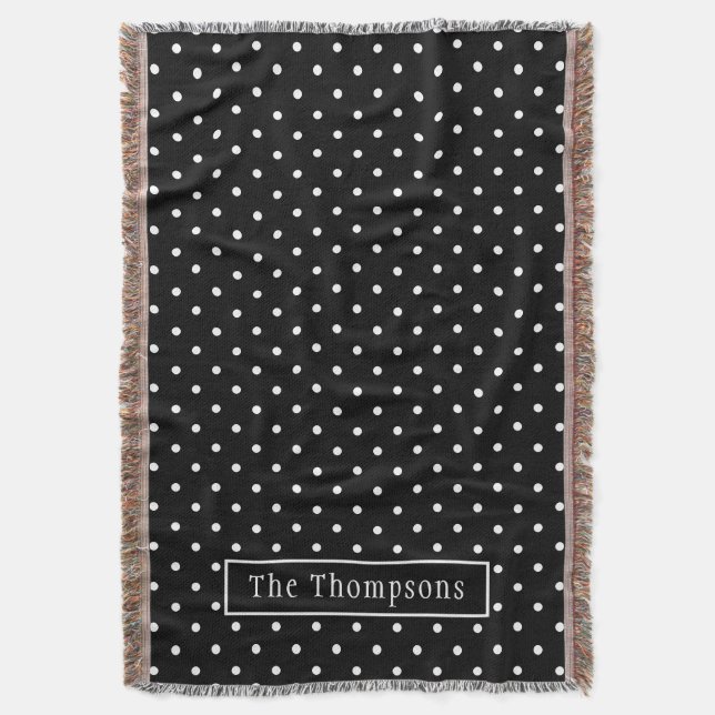 Couverture White On Black Polka Dots Pattern With Custom Name (devant Vertical)