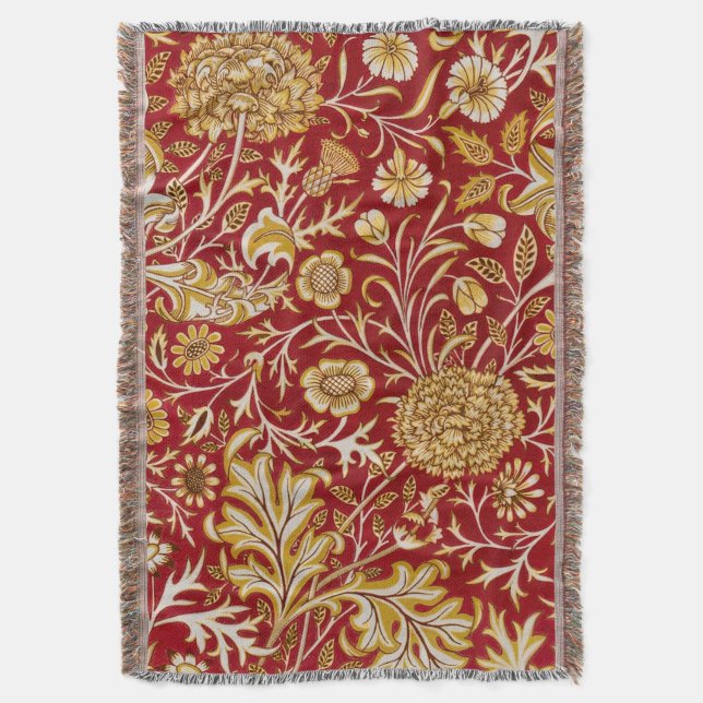 Couverture William Morris Cherwell Motif Floral Rouge (devant Vertical)