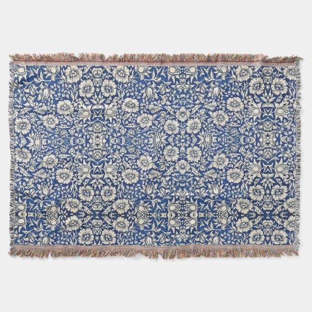 Couverture William Morris Fleurs Mallow Floral Bleu Blanc Bla (Devant)