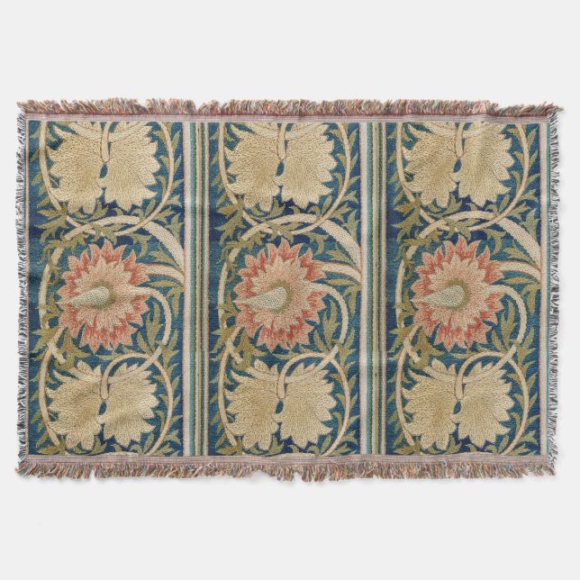 Couverture William Morris Fleurs Roses Broderie de Soie Antiq (Devant)