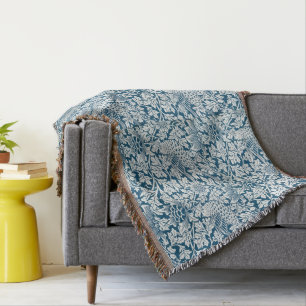 Couverture William Morris Fleurs Vintages Oiseaux Bleu Blanc
