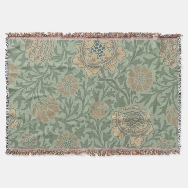 Couverture William Morris motif floral Grafton vert sauge  (Devant)