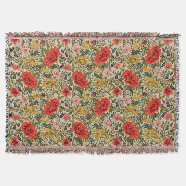 Couverture William Morris Poppies Floral Art Nouveau Pattern  (Devant)