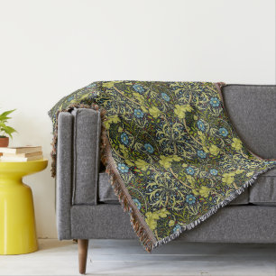 Couverture William Morris Vintage Floral Bleu Vert algues