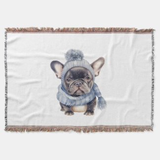Couverture Winter Bulldog Baby in Blue Cap and Scarf 