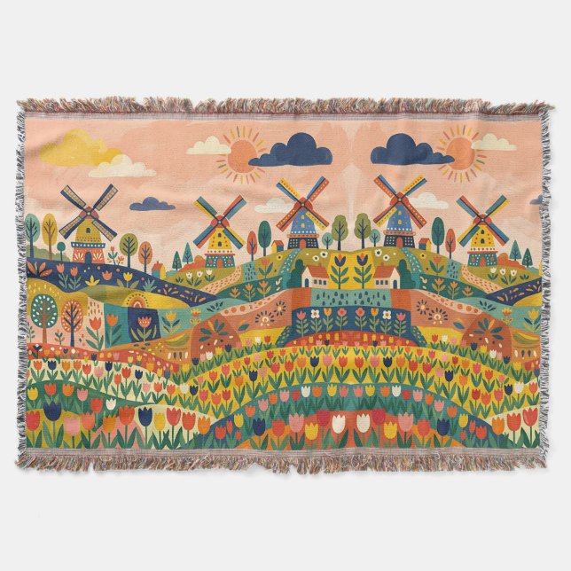 Couverture Yellow Navy Windmill Blanket - Tulip Field (Devant)