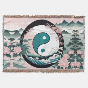 Couverture Yin Yang, Floral Montagne Rose Sage Turquoise