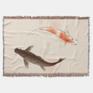 Couverture Yin Yang Koi pêche dans la peinture orientale de
