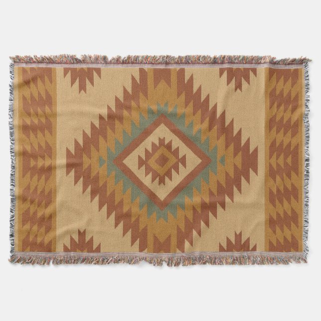 Couverture Zapotec Folk Art Diamond Cotton Blanket Jeter (Devant)