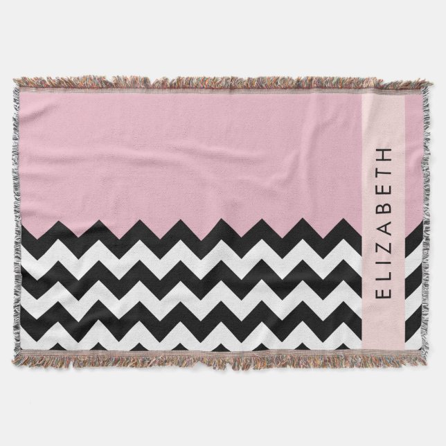 Couverture Zigzag noir et blanc, Chevron, rose, Votre nom (Devant)