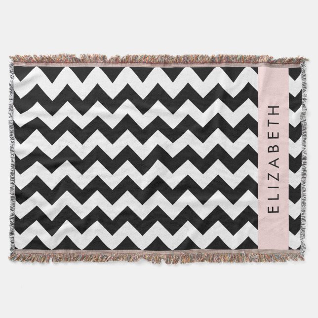 Couverture Zigzag noir et blanc, Motif Chevron, Votre nom (Devant)