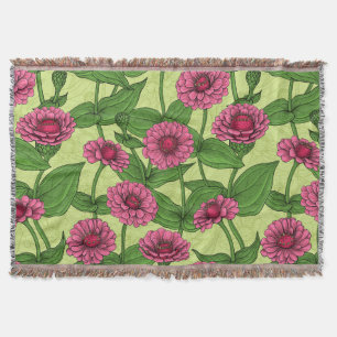 Couverture Zinnias rose sur vert clair