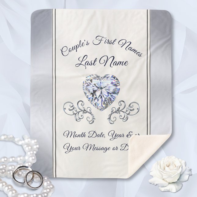 Couvertures Mariages personnalisées Lance Diamant  (Beautiful, Personalized Wedding Blanket. Super Soft Sherpa, Wedding Blanket.  Heart Shaped Diamond.)
