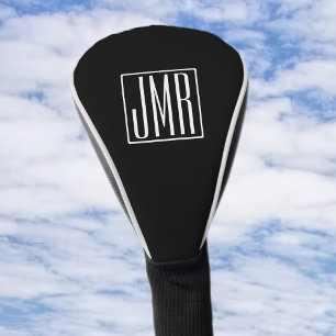 Couvre-club De Golf 3 Initiales Monogramme   Noir et blanc (ou couleur