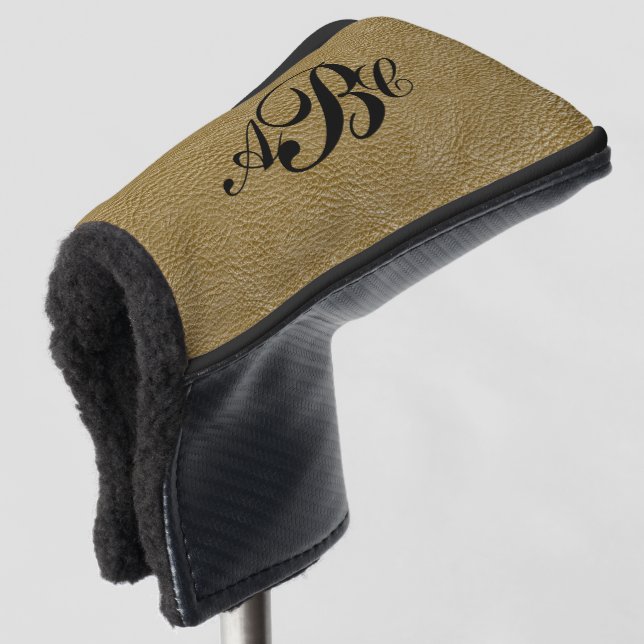 Couvre-club De Golf 3 Lettre Monogramme Beige Brown initial look (Devant 3/4)