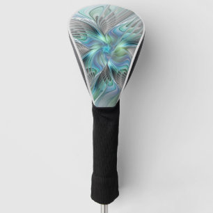Couvre-club De Golf Abstrait Bleu Vert Papillon Imaginaire Fractal Art