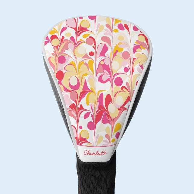 Couvre-club De Golf Abstrait Motif rétro rose personnalisé (Modern retro marble pattern custom name personalized golf head cover)