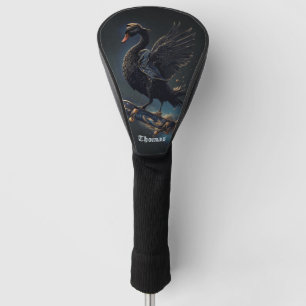 Couvre-club De Golf Ailes de liberté le cygne noir sur le skateboard.