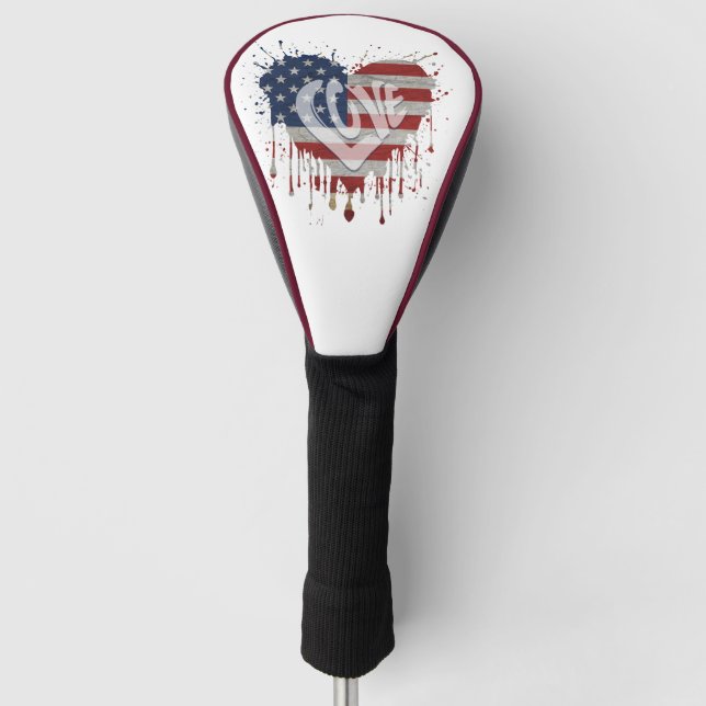 Couvre-club De Golf Aime le drapeau américain (Devant)