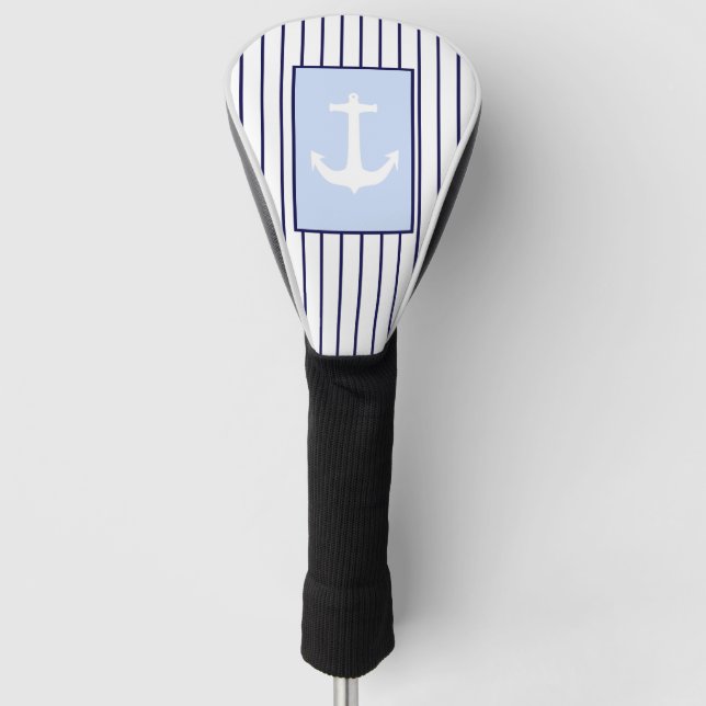 Couvre-club De Golf Ancre blanche Capitaine Blue Stripes Mer Océan (Devant)