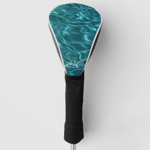 Couvre-club De Golf Aqua bleu Motif d'eau ondes océaniques monogramme