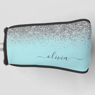 Couvre-club De Golf Aqua bleu Turquoise Parties scintillant argent Mon