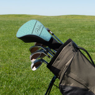 Couvre-club De Golf Aqua & losange noir motif nom personnalisé