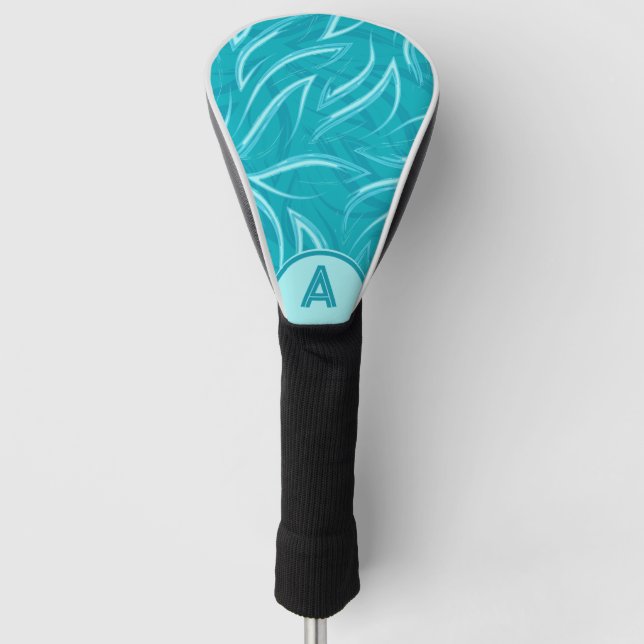 Couvre-club De Golf Aqua Turquoise White Waves Monogramme (Devant)