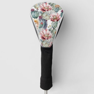 Couvre-club De Golf Aquarelle Cactus en fleurs Succulents