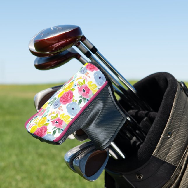 Couvre-club De Golf Aquarelle colorée brillante Motif floral (In Situ)