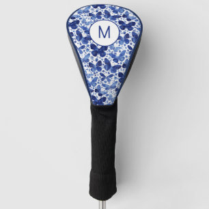 Couvre-club De Golf Aquarelle de papillon initial Monogramme bleu